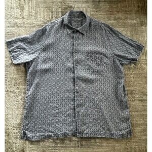 Tasso Elba Shirt Mens 2XL Gray Geometric Print Short Sleeve Collared Button Down
